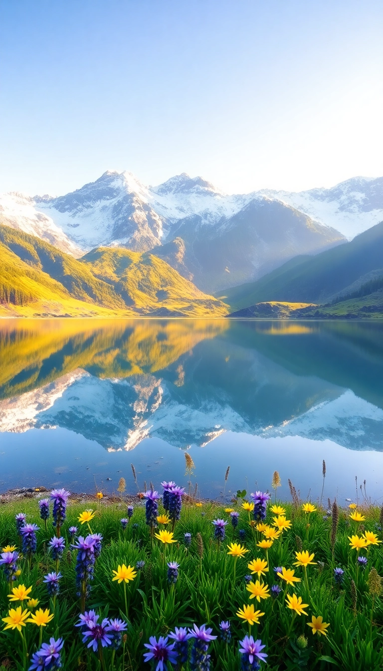 HD iPhone AI Spring Mountain Reflection Gorgeous Wallpaper Royalty-Free Stock Photo